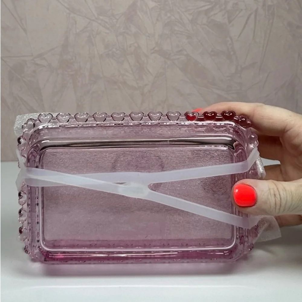 Pink Glass Butter Dish with Heart Handle